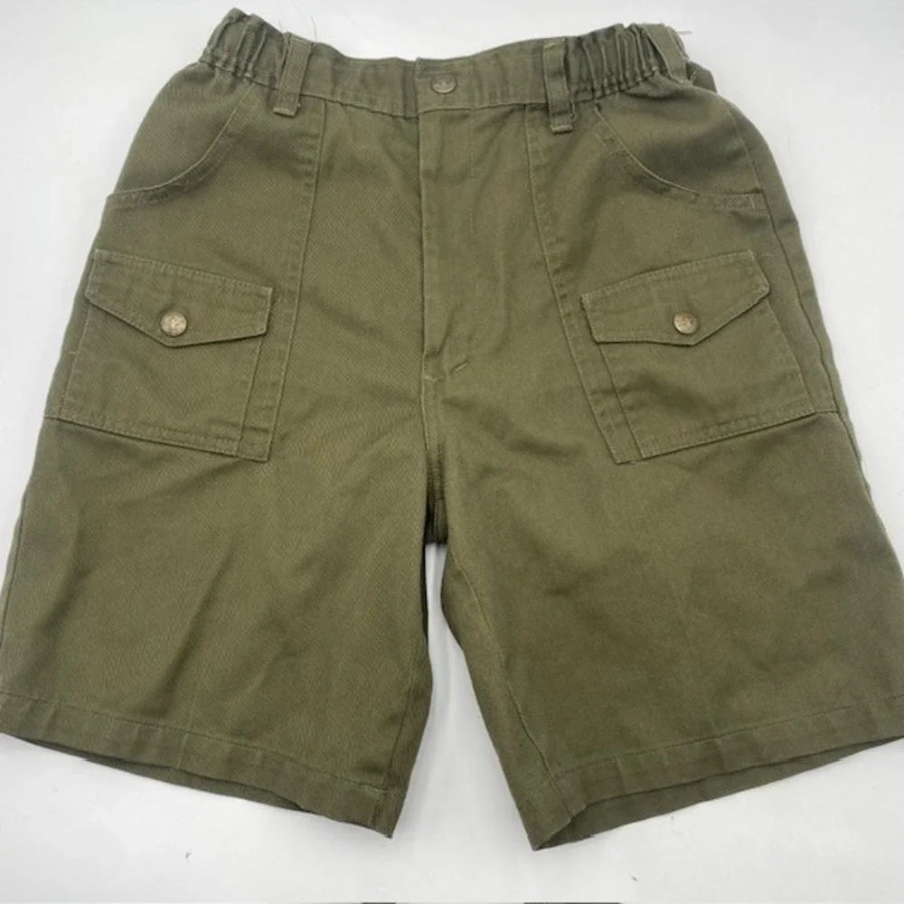 BOY SCOUTS BSA Official Uniform Cargo Shorts Youth 14 Green Elastic Waist cotton
